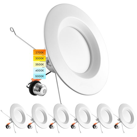 LUXRITE 5/6 Inch LED Recessed Can Lights 5 CCT 2700K-5000K 14W (90W Equivalent) 1100LM Dimmable 6-Pack LR23796-6PK